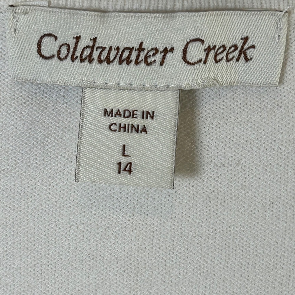 Coldwater Creek Tres Jolie Cardigan White Embroidered Scallop Large 14 - Picture 4 of 11